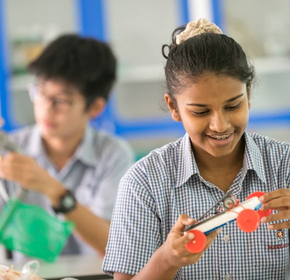 Students working on robotics