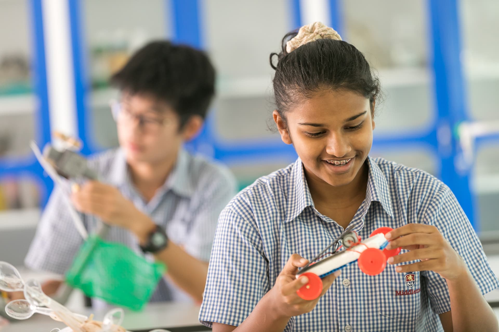 Students working on robotics