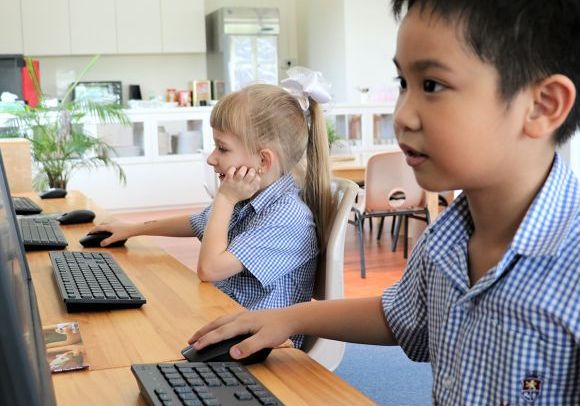 Students using computer
