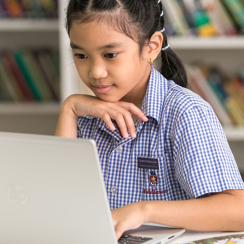 Student in library